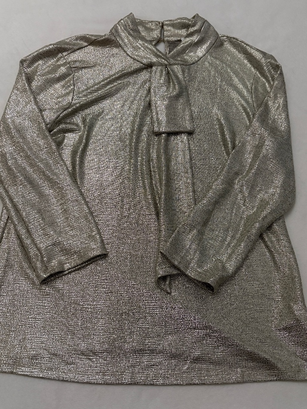 Tahari Metallic Silver Tie-Neck Blouse